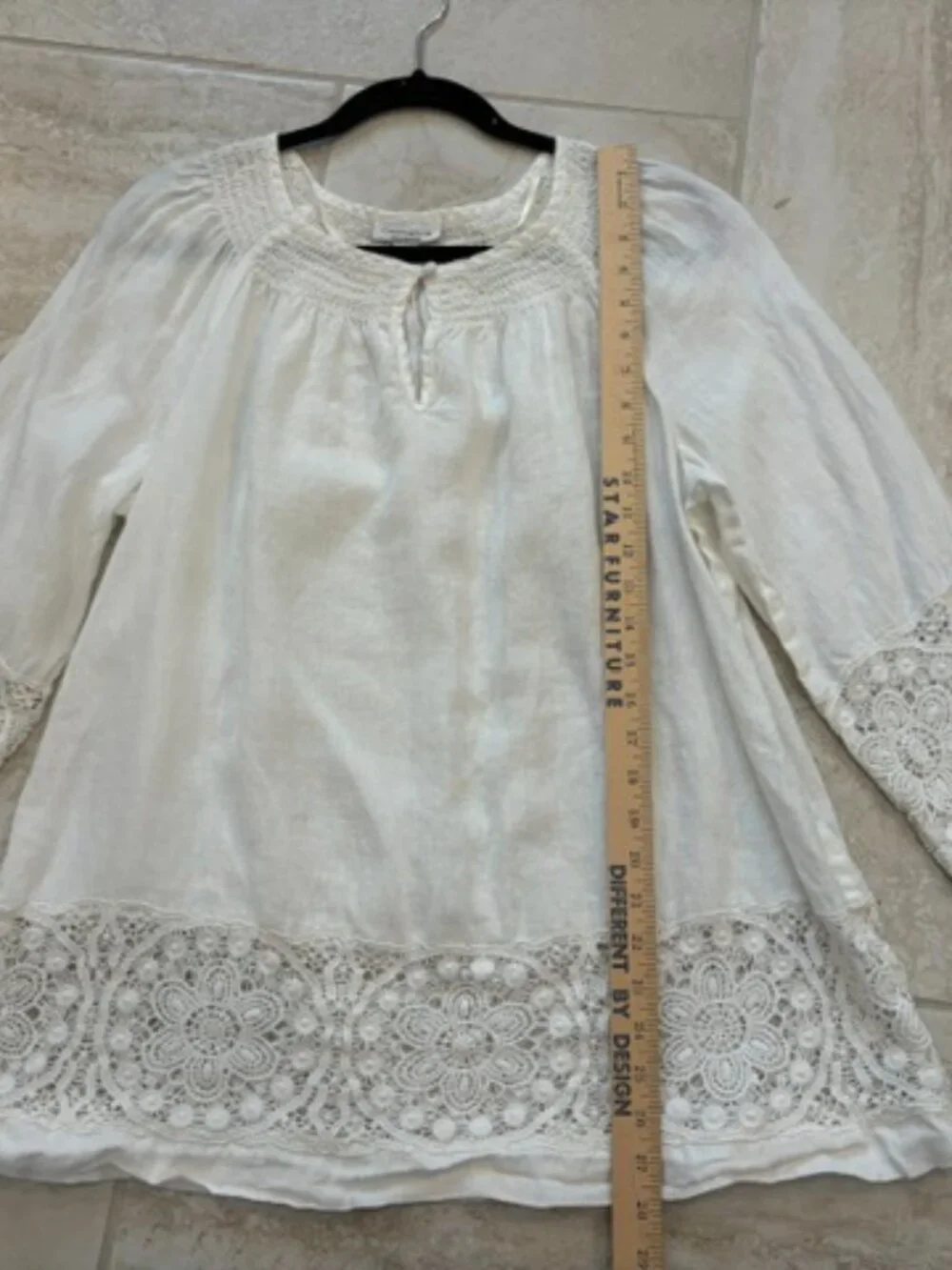 Charter Club Weekend Women's White 100% Linen Lace Trim Blouse XL Boho Coastal